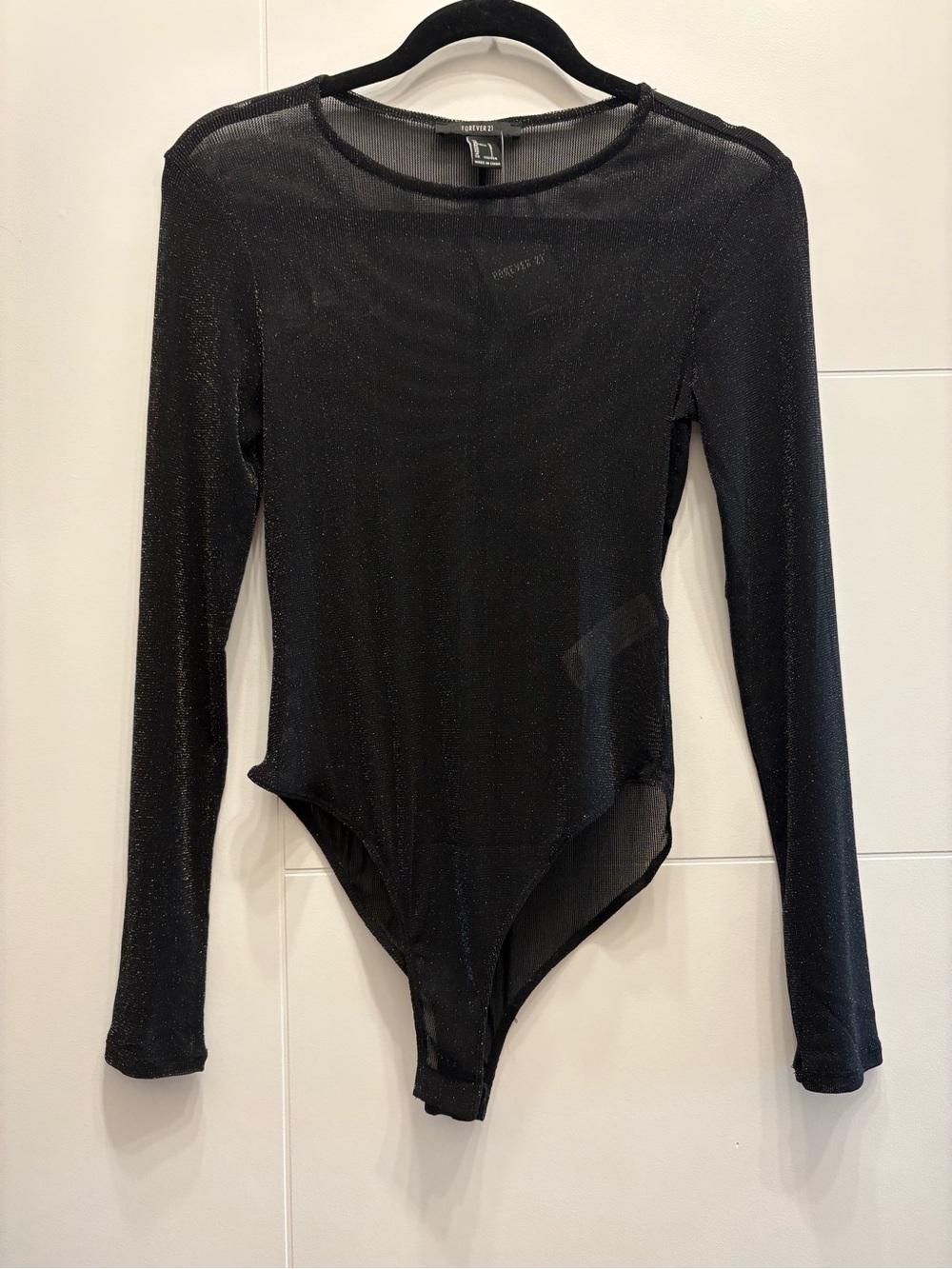 Forever 21 Black Sheer Long-Sleeve Bodysuit with Shimmer